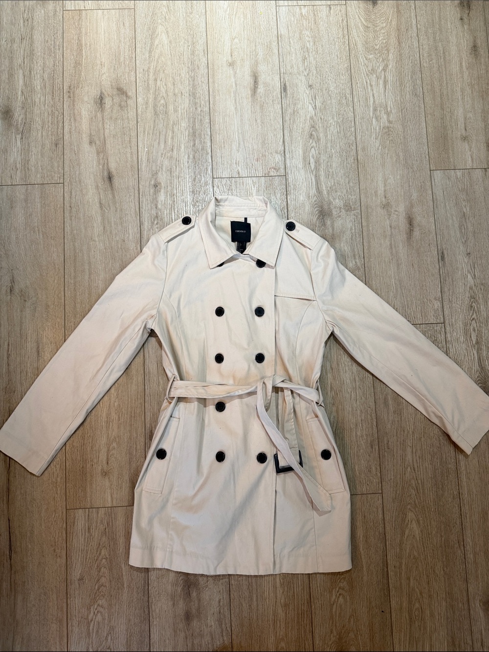 Forever 21 Canvas Double-Breasted Trench Coat with Black Buttons